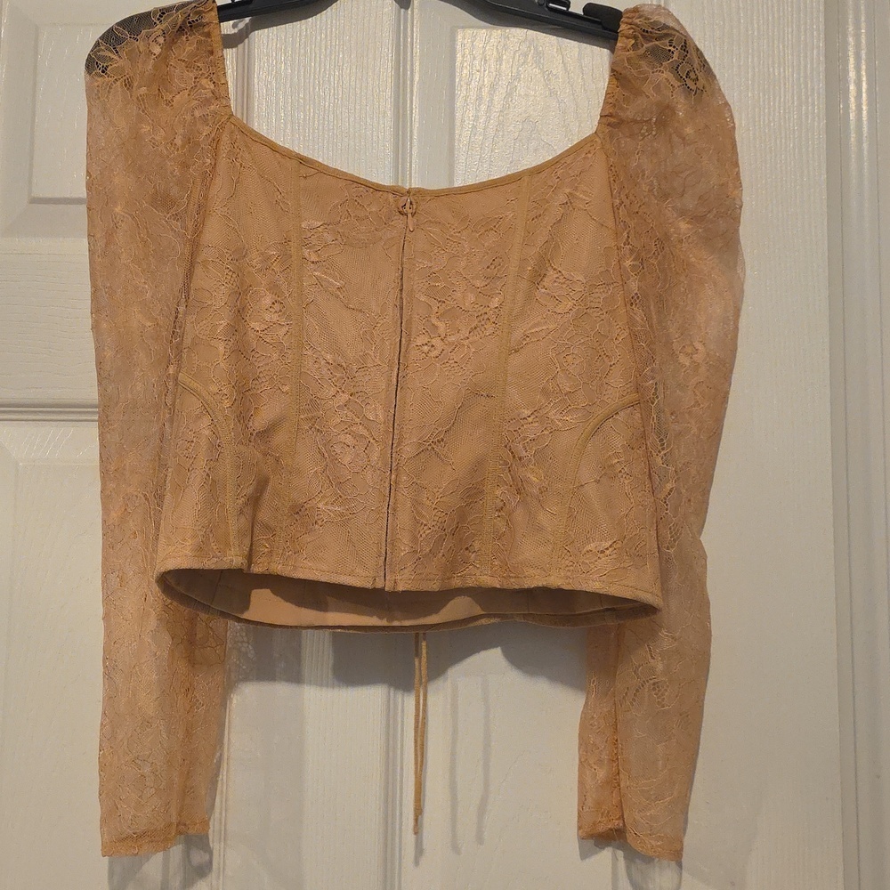 FLASH SALE- NWT- Chelsea & Violet Lace Sleeve Corset Top in Tan - Picture 6 of 6